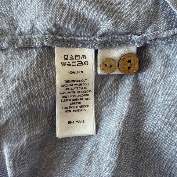Cynthia Rowley Women's 2X 100% Linen Top Blue Buttons Resortwear Coastal Chic - Picture 10 of 11